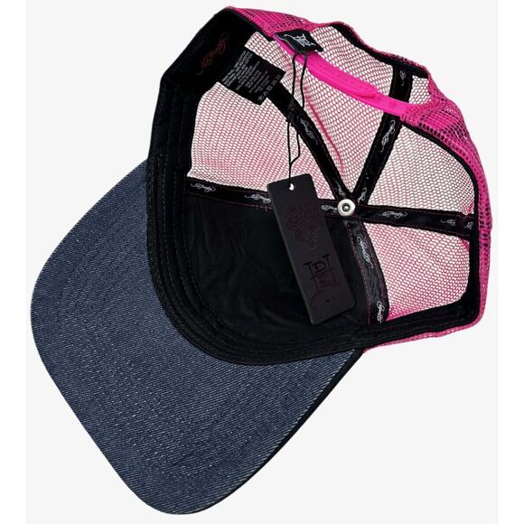 Ed Hardy Trucker Hat Embroidered Tattoo Koi Fish Black/Purple Mesh Snapback Cap - Picture 7 of 7